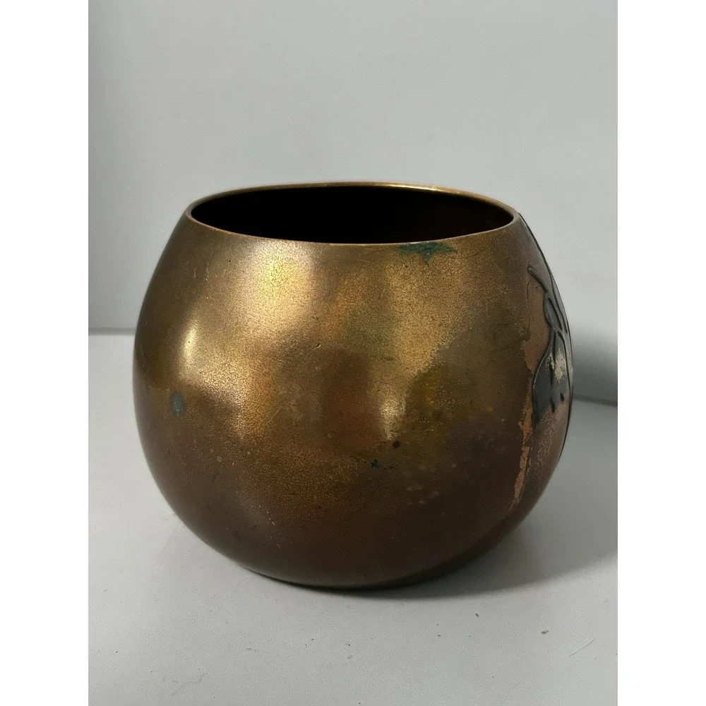 Otto Heintz Sterling Silver on Bronze Floral Round Ball Vase Art Nouveau Deco
